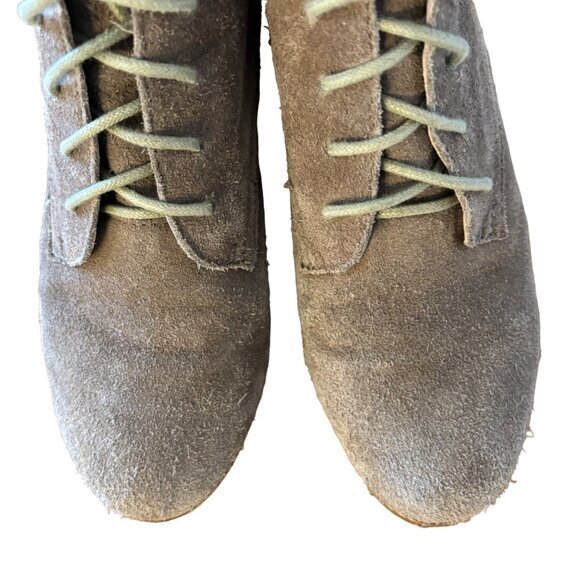 J Jill Taupe Suede Wedge Heel Ankle Booties Boots Laced Stack Wood Heel Size 10 - Picture 5 of 10